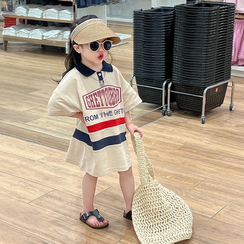 Váy cotton suông bé gái , váy cổ polo cho bé MIMIYAN KIDS 11kg đến 34kg