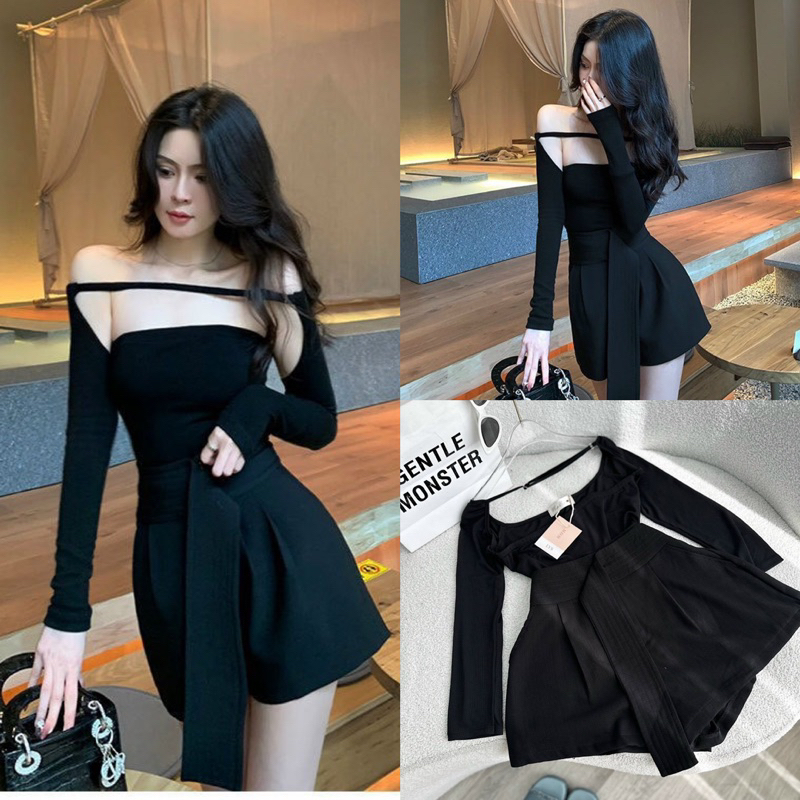 SET ÁO ĐEN RỚT TAY DÂY NGANG + SHORT
