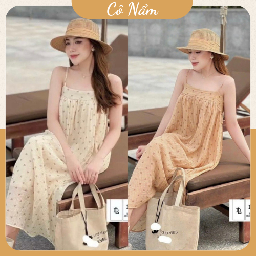 Váy 2 Dây Dáng Dài Váy Đầm Nữ 2 Dây Chấm Bi Suông Dáng Dài Có Nút Điều Chỉnh Dây