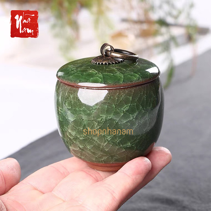 Hũ đựng trà bằng gốm sứ men rạn - Hộp đựng trà sứ men hỏa biến cao cấp