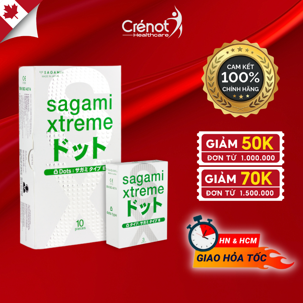 Bao cao su có gai SAGAMI White Nhật Bản tăng khoái cảm truyền nhiệt nhanh bcs mỏng nhiều gel bôi trơn