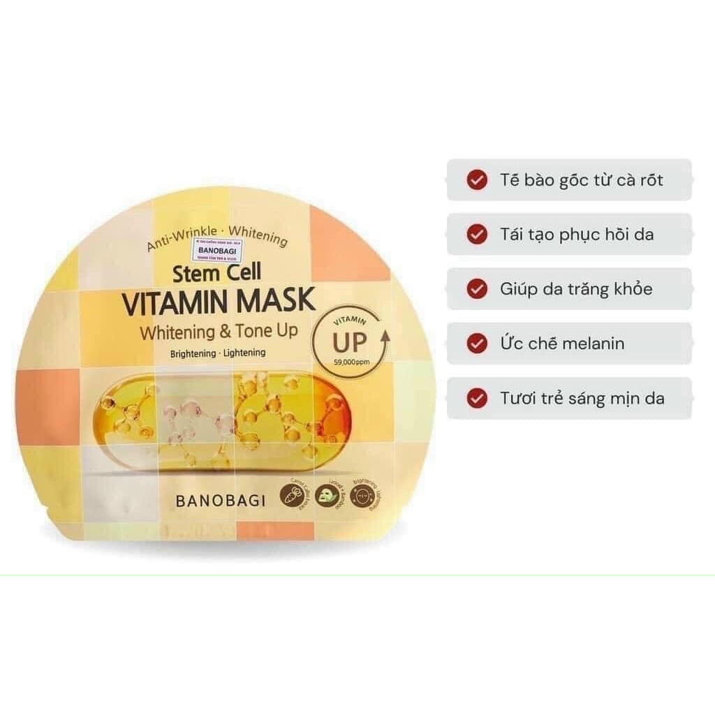 Mặt Nạ Giấy Dưỡng Da Banobagi Stem Cell Vitamin Mask 30ml - Lẻ 1 miêng
