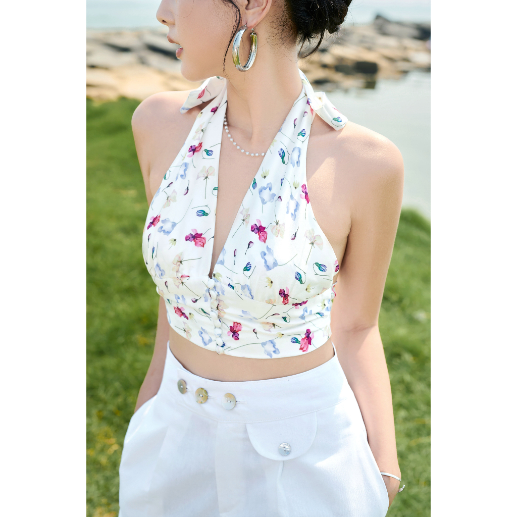 Áo croptop vải lụa kèm mút ngực - ELLA CROPTOP