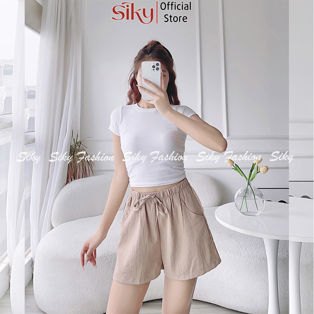 Quần short đũi nữ ống rộng chất đũi sước Hàn Siky SD01