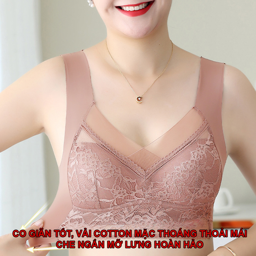 GOTI Áo Ngực Cho Mẹ Và Người Già Kiểu Áo Không Gọng Phối Ren Bảng To Co Giãn Tốt 903