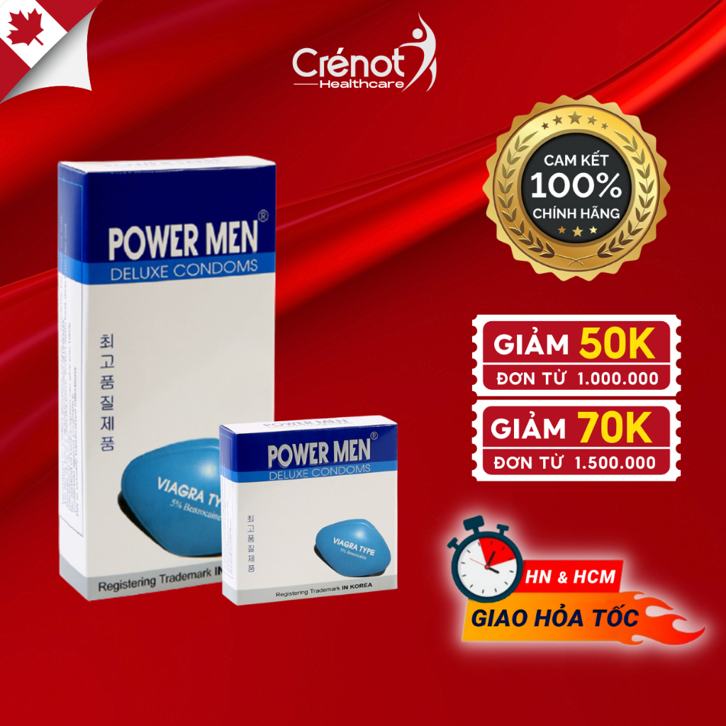 Bao cao su kéo dài thời gian POWER MEN VIAGRA TYPE chống xuất tinh sớm nhiều gel bôi trơn bcs siêu mỏng chính hãng