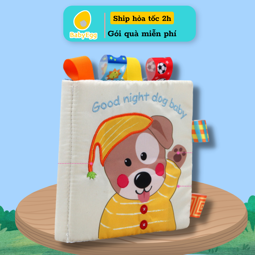 Sách vải sắc màu chó PUPPY kèm nhãn gặm nướu cho bé cho trẻ sơ sinh bé