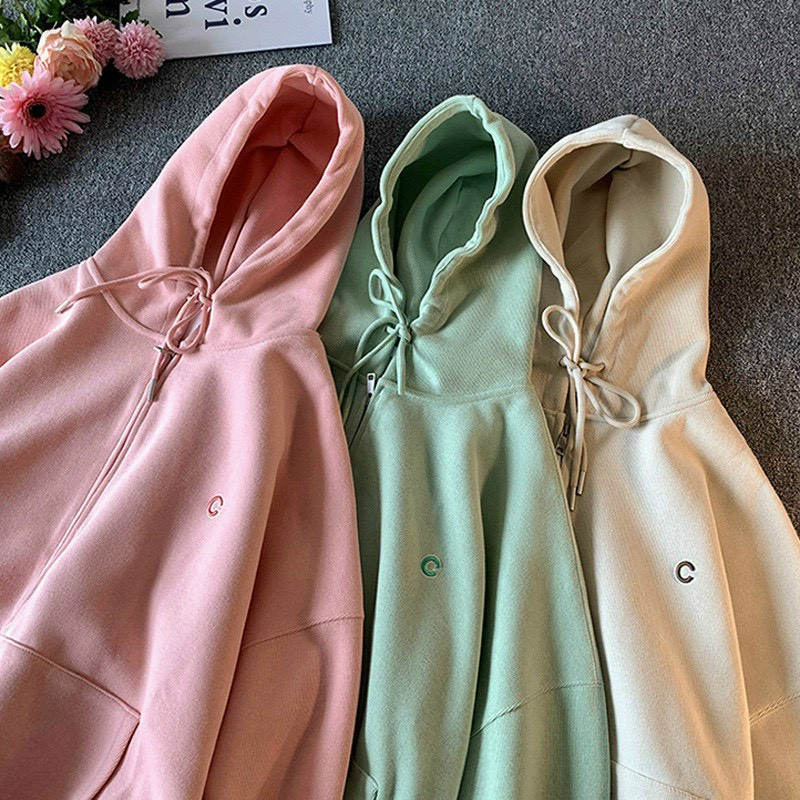 Áo Khoác Hoodie 3 Màu Nam Nữ Ulzzang Unisex - Áo khoác nỉ mũ form rộng nỉ bông dày dặn cotton mềm mịn thêu chữ C