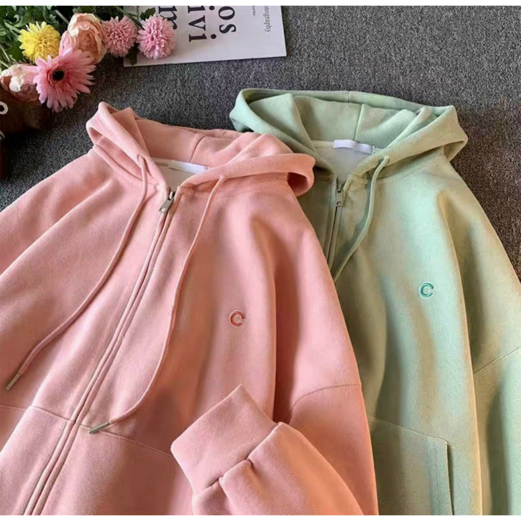 Áo Khoác Hoodie 3 Màu Nam Nữ Ulzzang Unisex - Áo khoác nỉ mũ form rộng nỉ bông dày dặn cotton mềm mịn thêu chữ C