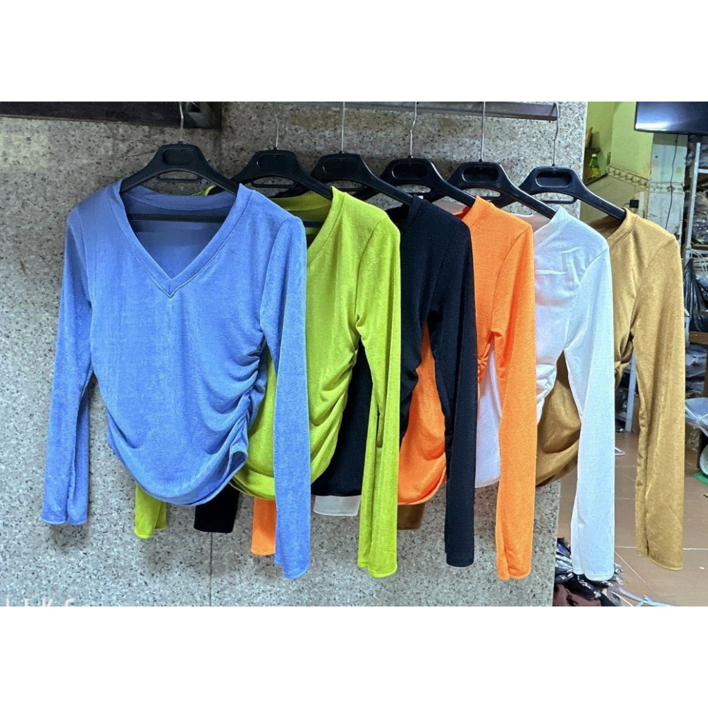 Áo thun nhũ rút dây hai bên cổ tim ôm body nữ lyie