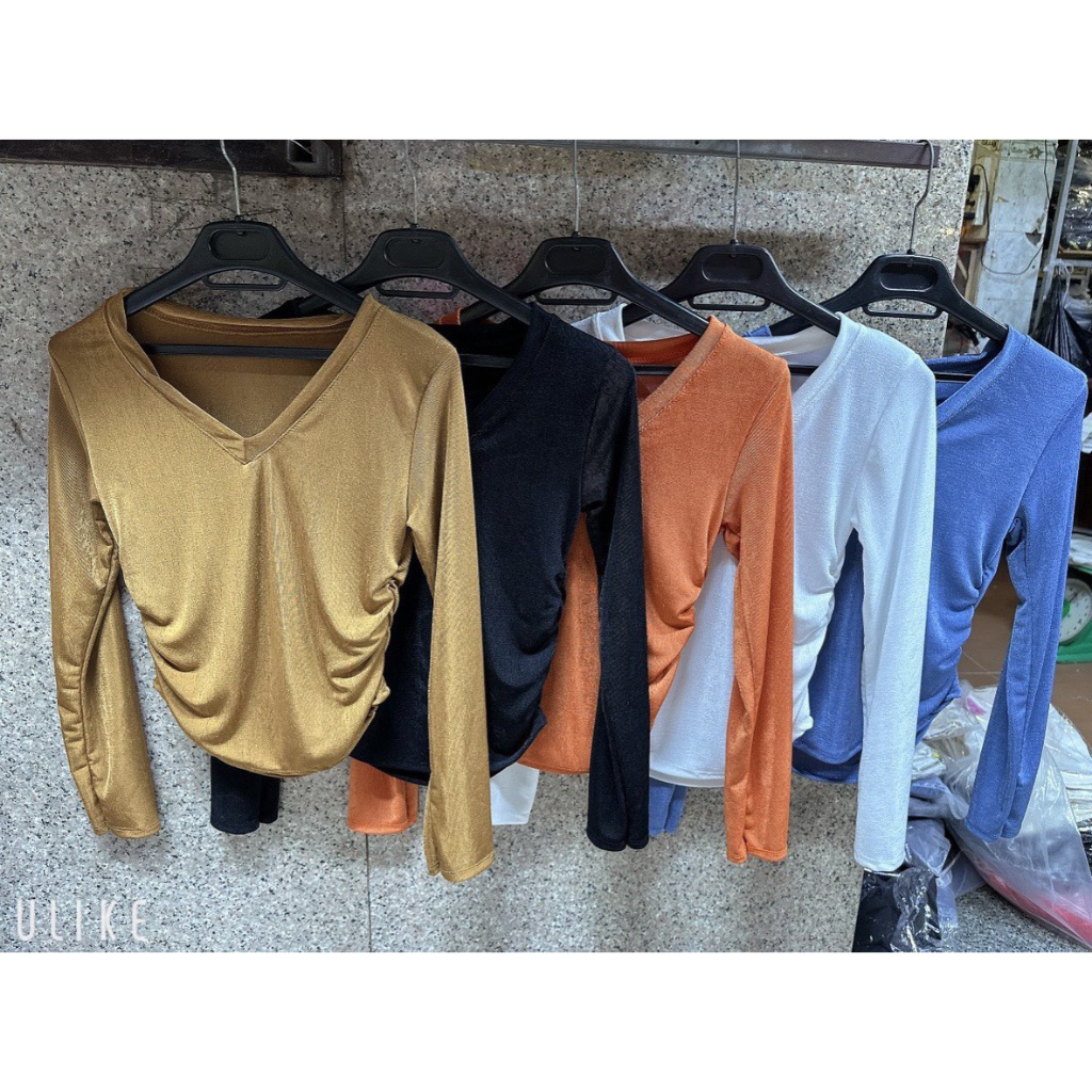 Áo thun nhũ rút dây hai bên cổ tim ôm body nữ lyie