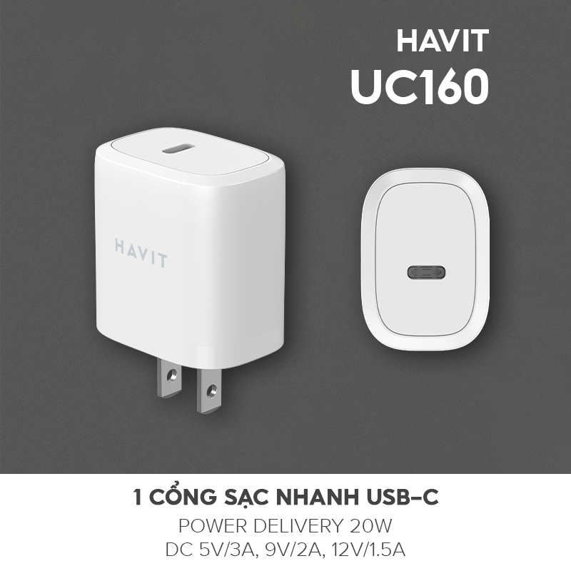 Cốc Sạc Nhanh HAVIT UC160, Cổng Type C Power Delivery 20W - Hàng Chính Hãng