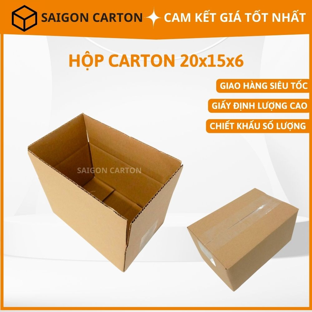 25 Hộp carton đóng gói hàng cho shop online size 20x15X6 cm - sản xuất bởi SÀI GÒN CARTON