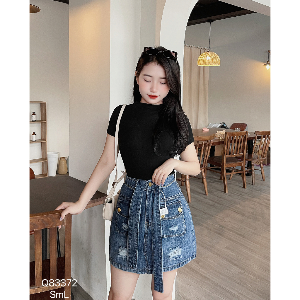 Chân váy jean nữ DOVYJEAN chân váy ngắn dáng chữ a lưng cao thiết kế siêu xinh style Hàn Quốc Q.83372 | BigBuy360 - bigbuy360.vn