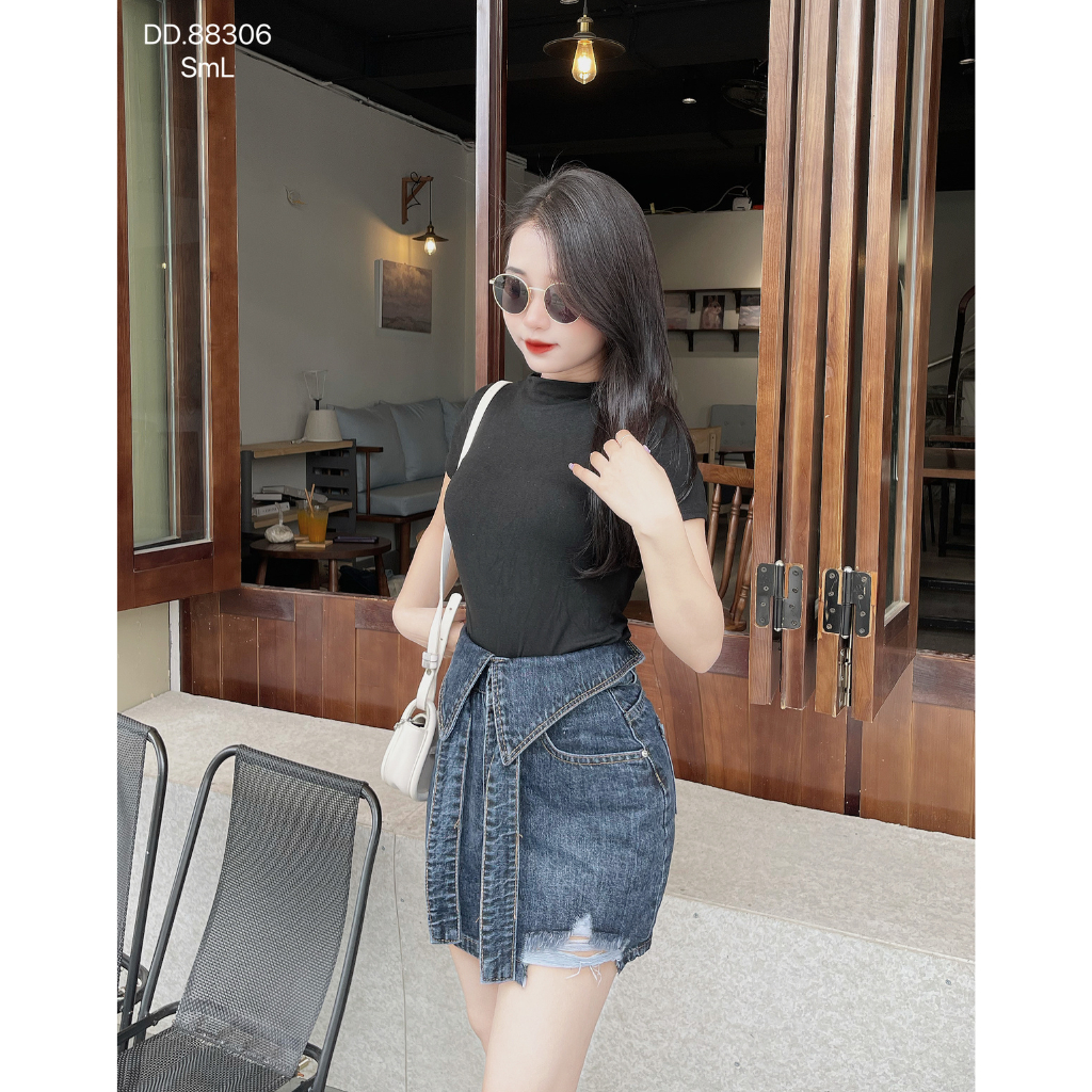 Chân váy jean nữ DOVYJEAN chân váy ngắn dáng chữ a lưng cao thiết kế siêu xinh style Hàn Quốc Q.88306 | BigBuy360 - bigbuy360.vn