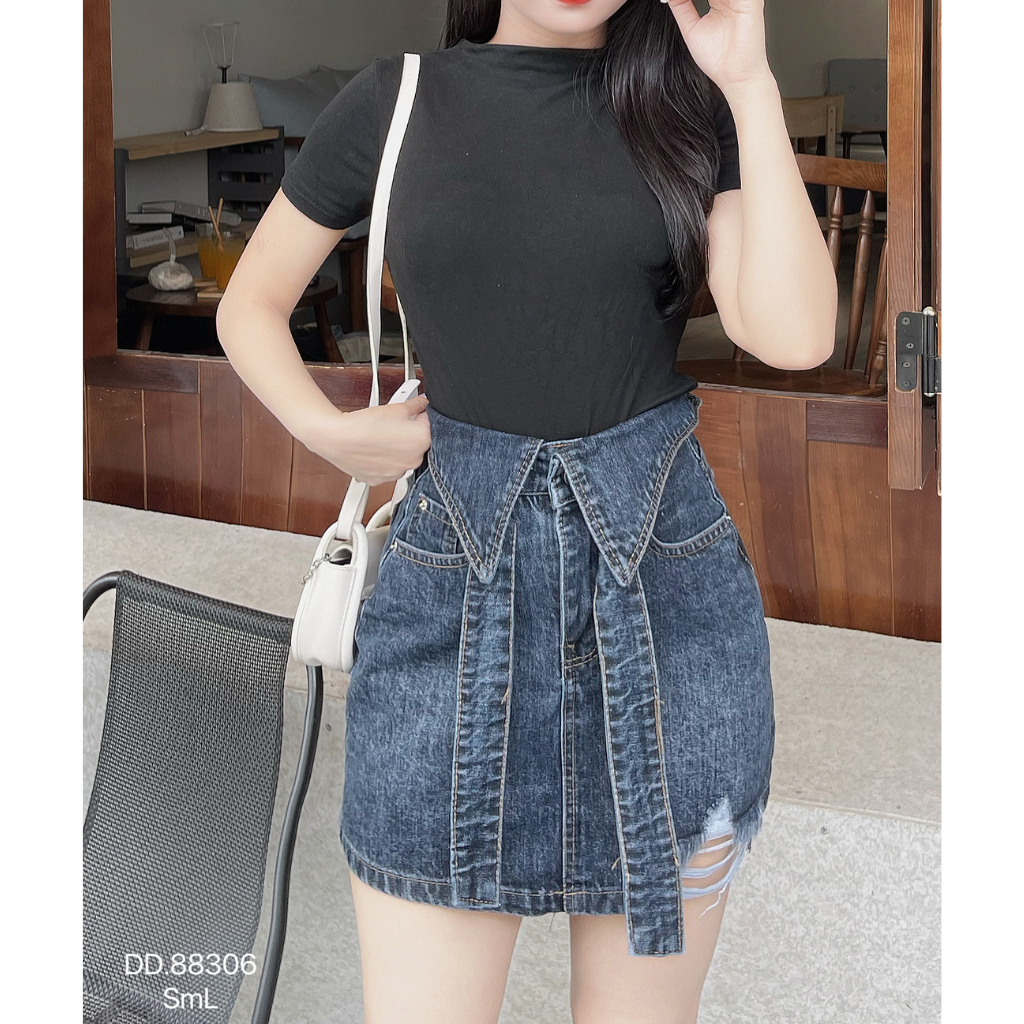 Chân váy jean nữ DOVYJEAN chân váy ngắn dáng chữ a lưng cao thiết kế siêu xinh style Hàn Quốc Q.88306 | BigBuy360 - bigbuy360.vn