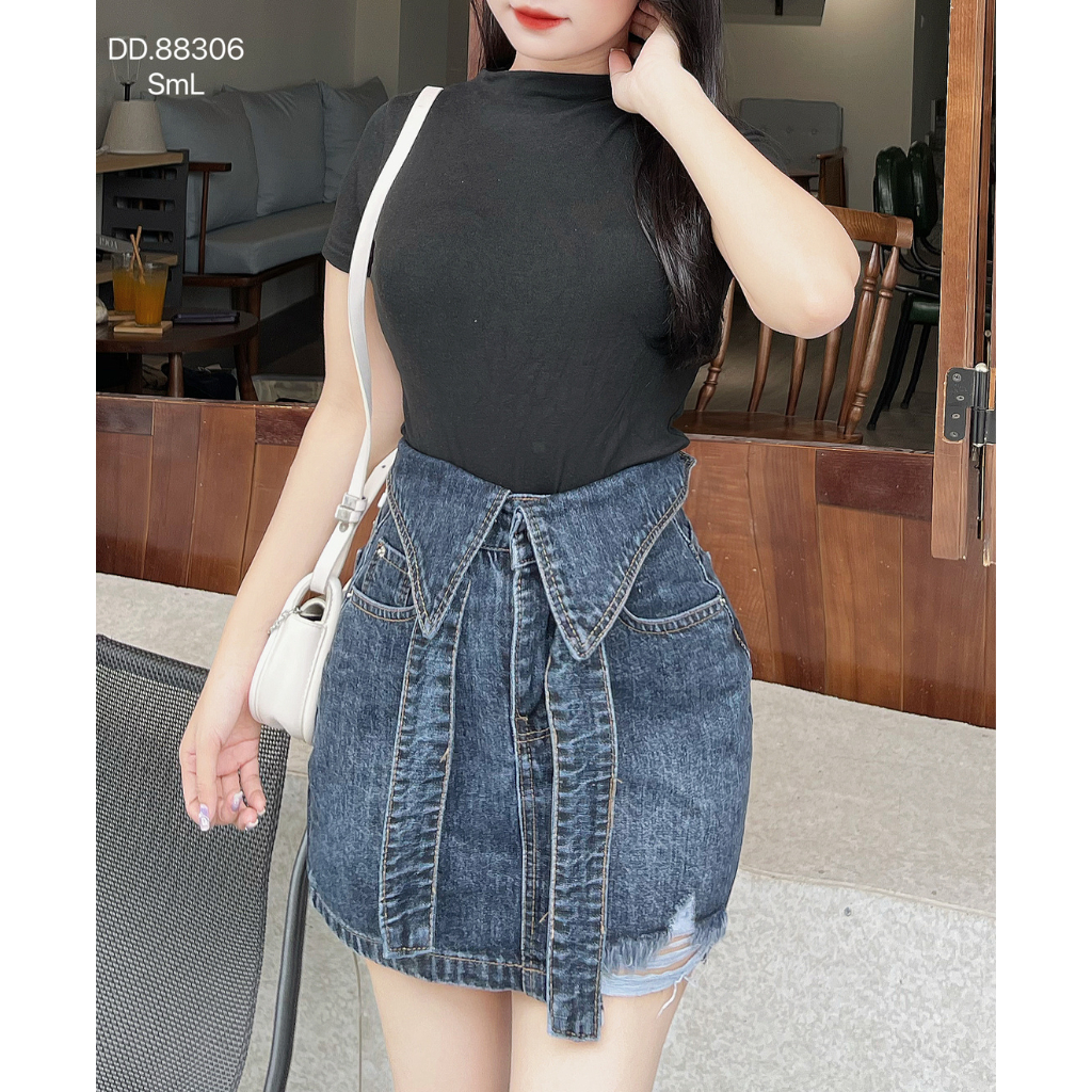Chân váy jean nữ DOVYJEAN chân váy ngắn dáng chữ a lưng cao thiết kế siêu xinh style Hàn Quốc Q.88306 | BigBuy360 - bigbuy360.vn
