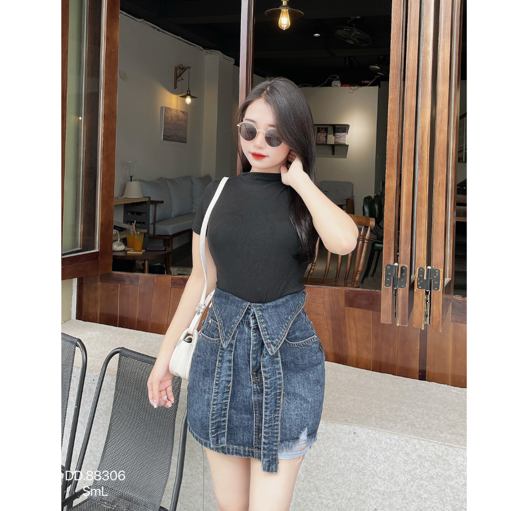 Chân váy jean nữ DOVYJEAN chân váy ngắn dáng chữ a lưng cao thiết kế siêu xinh style Hàn Quốc Q.88306 | BigBuy360 - bigbuy360.vn