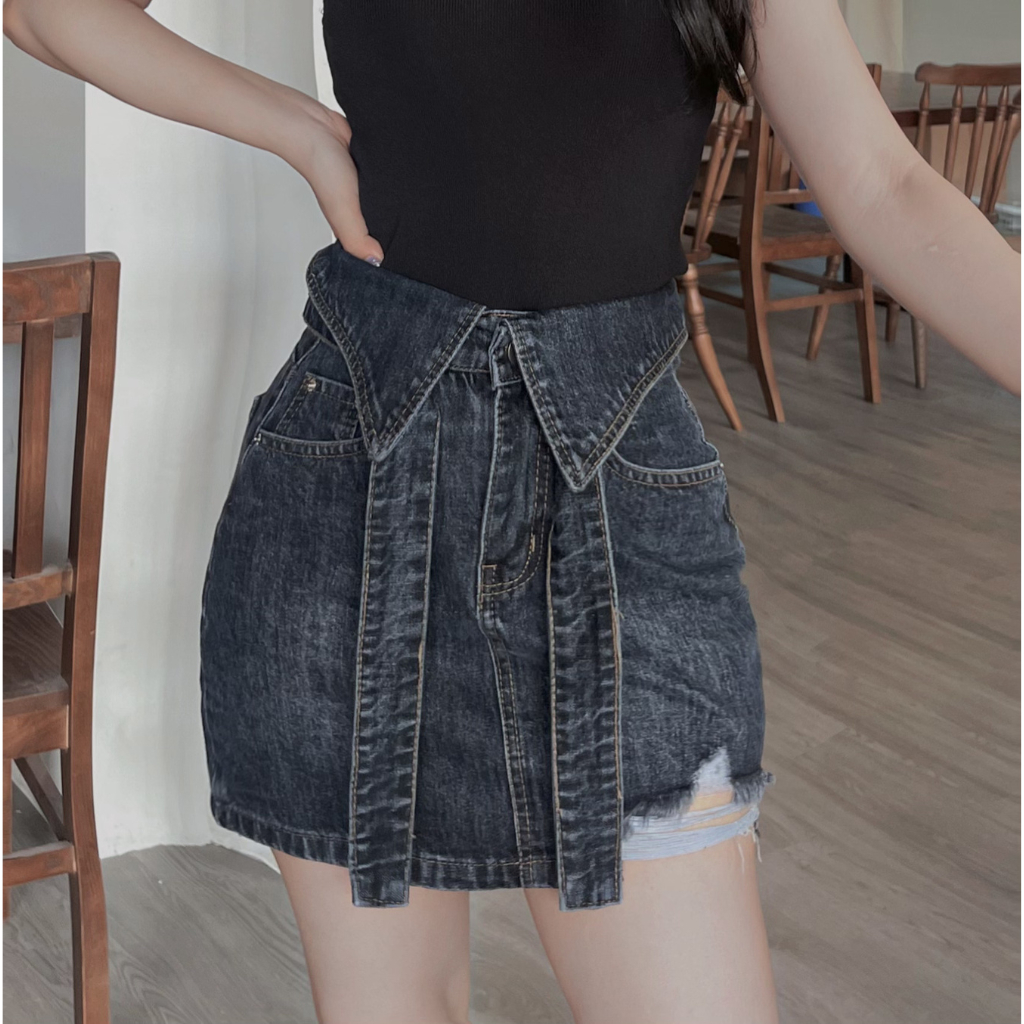 Chân váy jean nữ DOVYJEAN chân váy ngắn dáng chữ a lưng cao thiết kế siêu xinh style Hàn Quốc Q.88306 | BigBuy360 - bigbuy360.vn