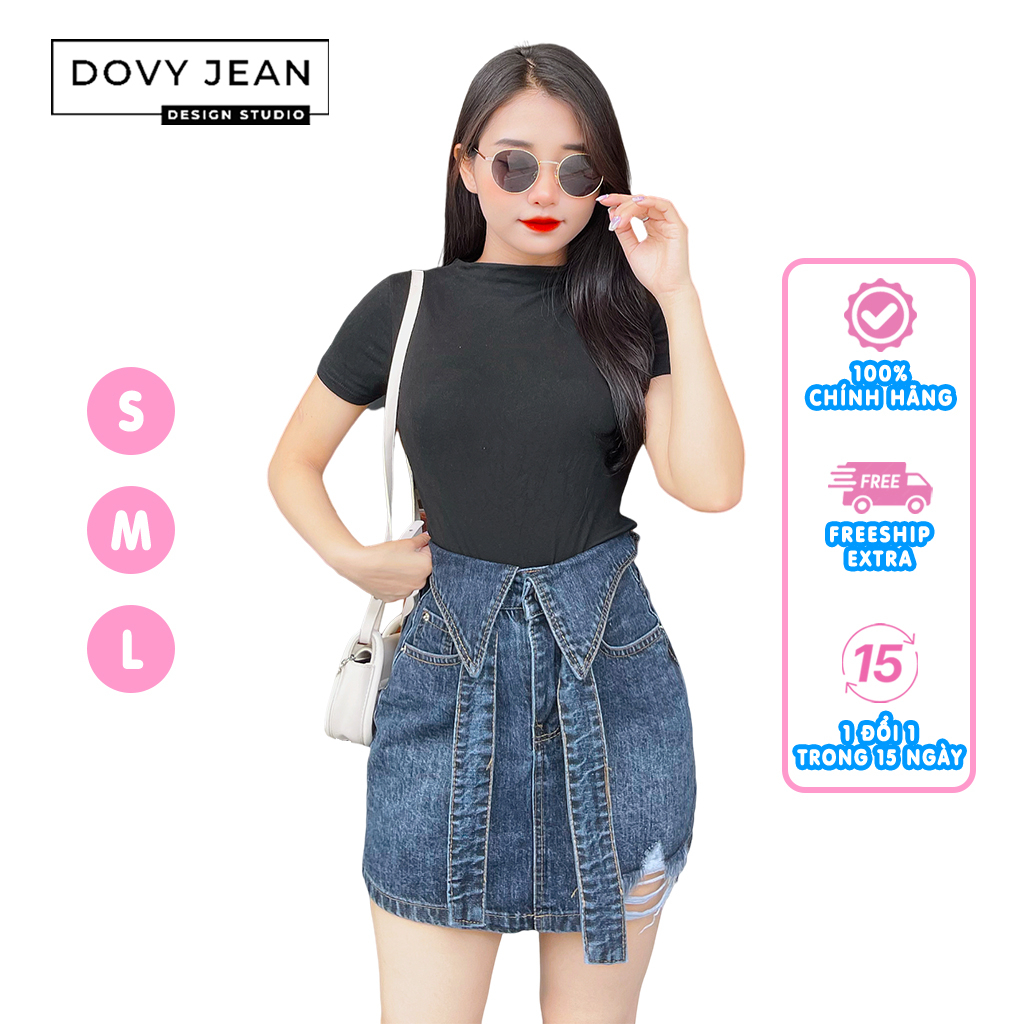 Chân váy jean nữ DOVYJEAN chân váy ngắn dáng chữ a lưng cao thiết kế siêu xinh style Hàn Quốc Q.88306 | BigBuy360 - bigbuy360.vn