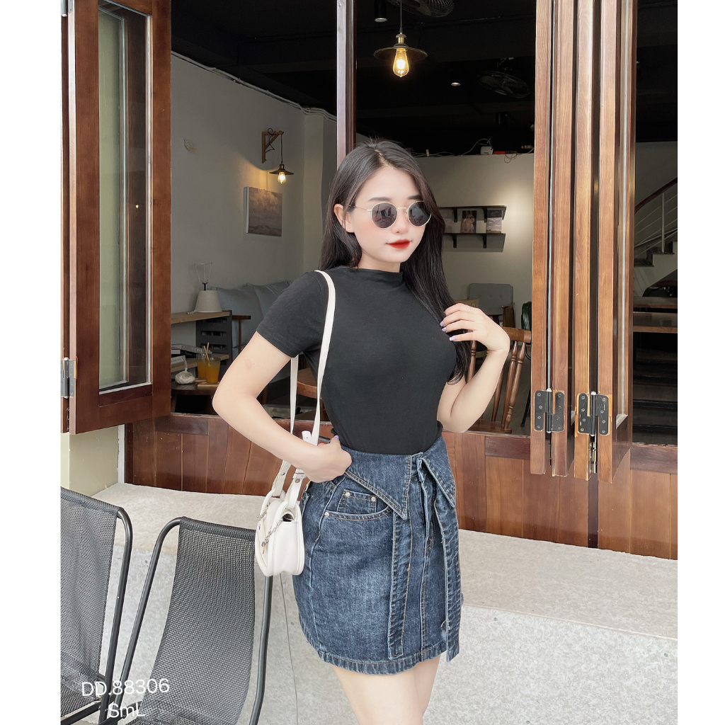 Chân váy jean nữ DOVYJEAN chân váy ngắn dáng chữ a lưng cao thiết kế siêu xinh style Hàn Quốc Q.88306 | BigBuy360 - bigbuy360.vn