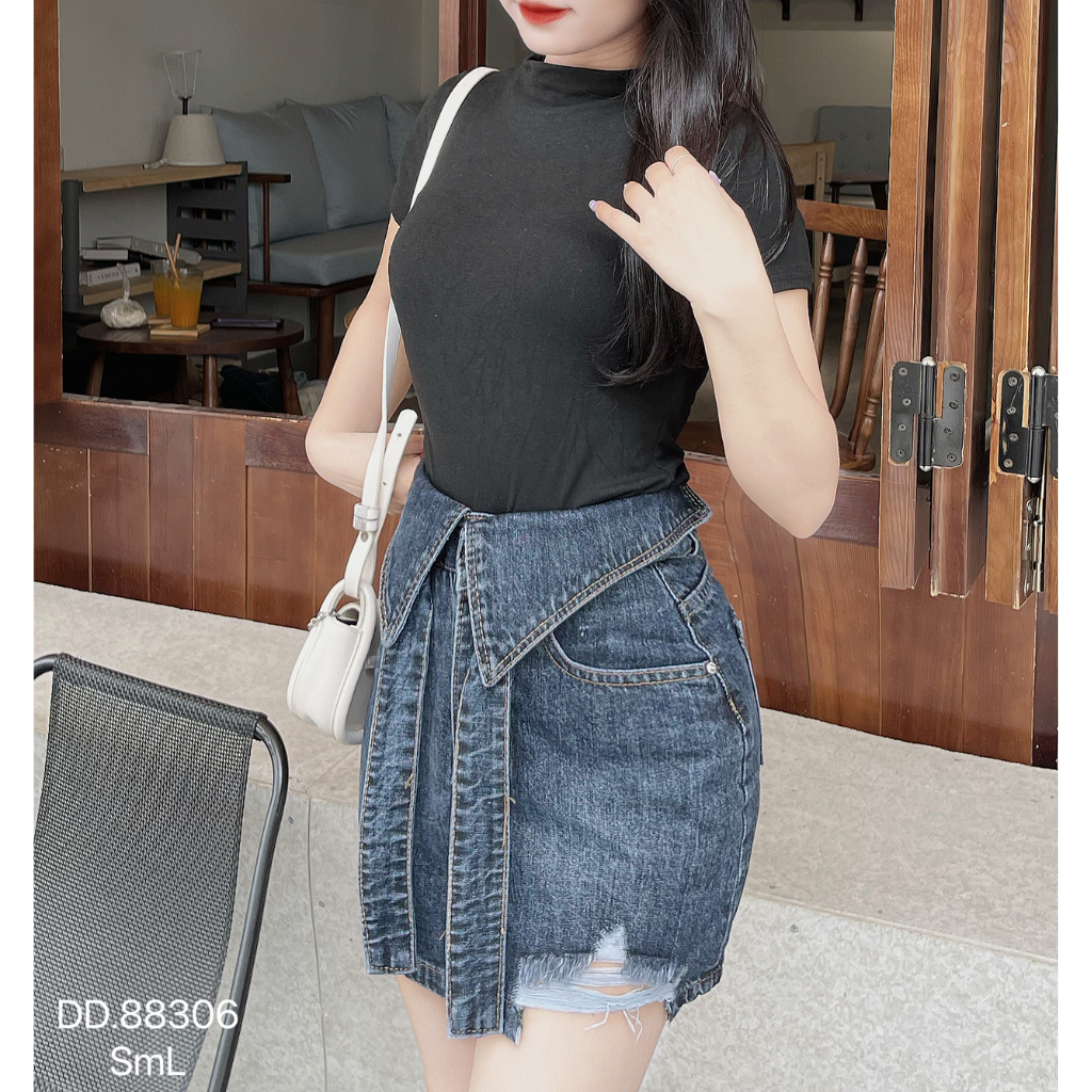 Chân váy jean nữ DOVYJEAN chân váy ngắn dáng chữ a lưng cao thiết kế siêu xinh style Hàn Quốc Q.88306 | BigBuy360 - bigbuy360.vn