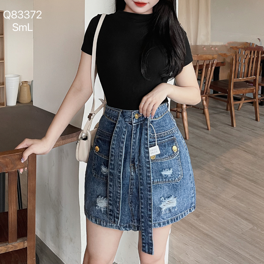 Chân váy jean nữ DOVYJEAN chân váy ngắn dáng chữ a lưng cao thiết kế siêu xinh style Hàn Quốc Q.83372 | BigBuy360 - bigbuy360.vn