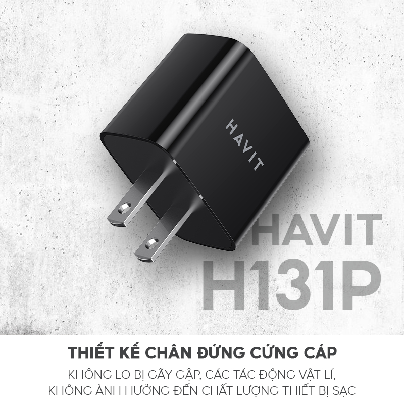 Cốc Sạc 2 Cổng HAVIT H131P, Ai Power, Công Suất Tối Đa 12W - Hàng Chính Hãng (Đen)