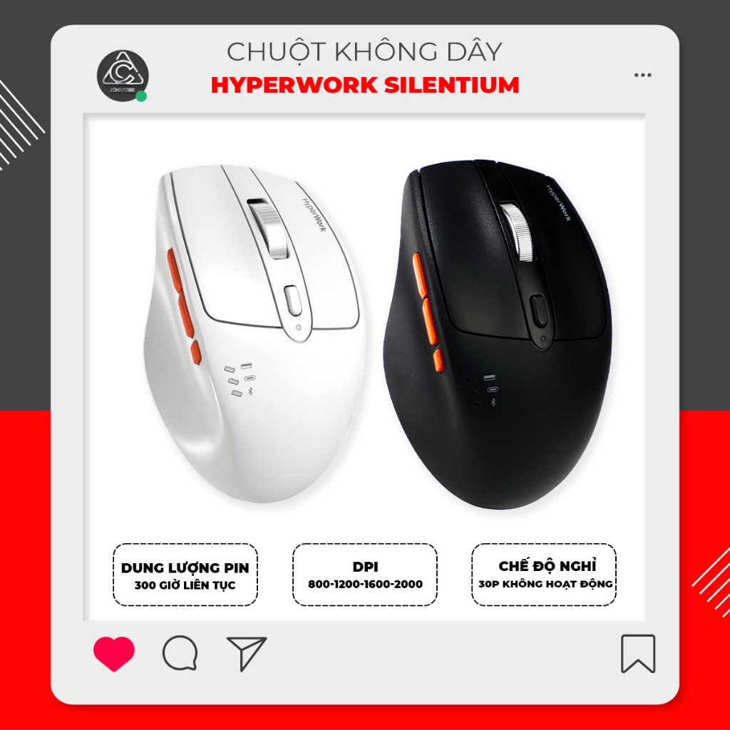 Chuột không dây HYPERWORK SILENTIUM - Hỗ trợ 3 Mode kết nối (Bluetooth/USB/Typc-C) chống ồn - Hàng chính hãng