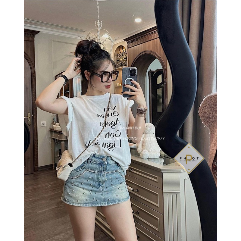 Quần sooc jeans giả váy đính hạt hàng QCL1