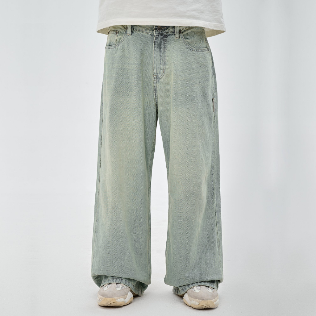 Quần Jean TSUN Pale Blue Wash Baggy - [Unisex] - Ống Rộng - Tag Kim Loại