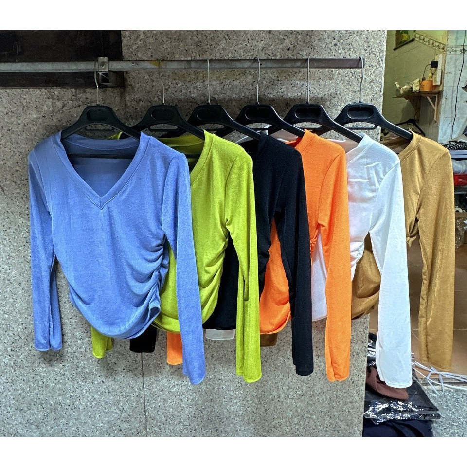 Áo thun nhũ rút dây hai bên cổ tim ôm body nữ lyie