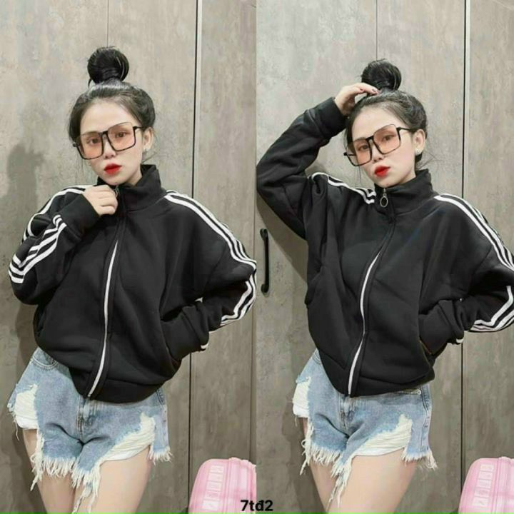 Áo Khoác Lửng Craptop Nỉ Ngoại Có Cổ Tay Sọc Không Nón Unsiex Ulzzang Nữ Khoá Kéo