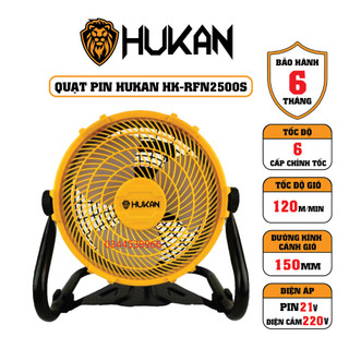 Quạt chạy pin hukan hk-rfn2500s có 6 cấp chỉnh tốc,nhỏ gọn tiện lợi tặng kèm 1 túi đựng, chân pin phổ thông
