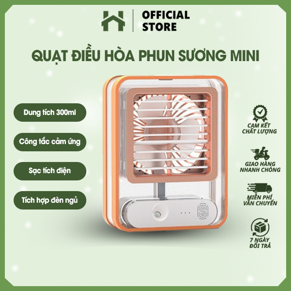 Quạt Điều Hoà Mini Để Bàn Trong Suốt Sạc Tích Điện Dung Tích 300ML Có 3 Cấp Độ Gió, Quạt Phun Sương Kiêm Đèn Ngủ