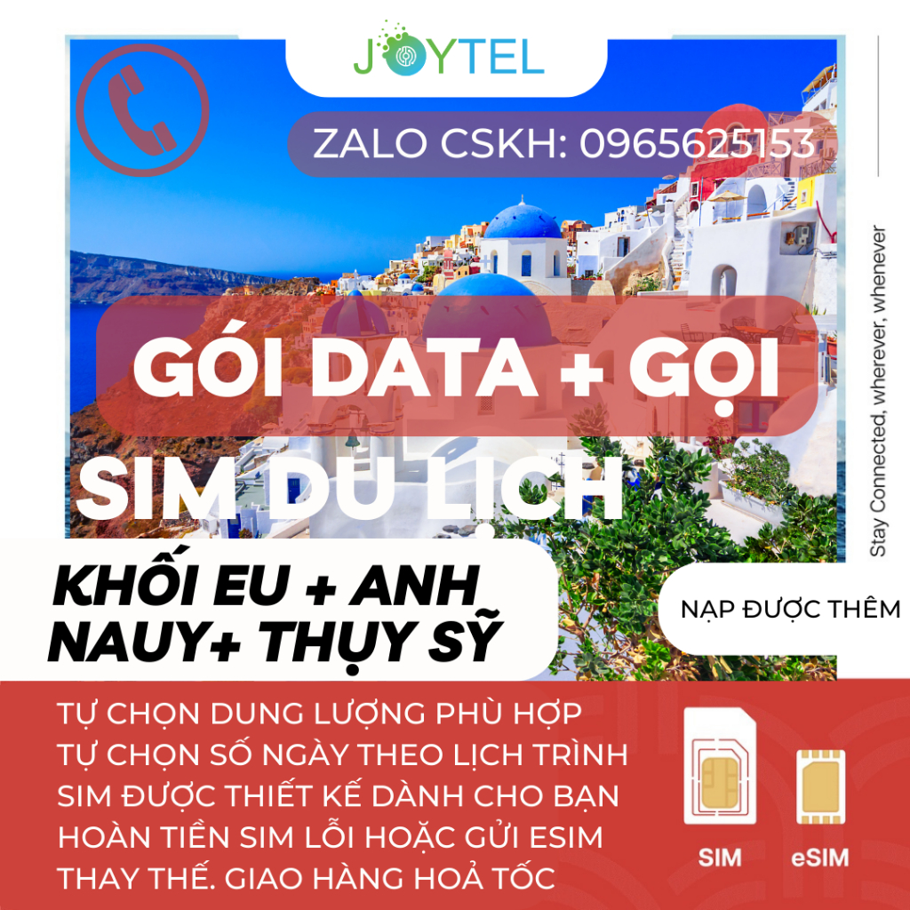 Sim du lịch Châu Âu tốc độ cao Chính hãng - Gói dung lượng cao nghe gọi nội địa