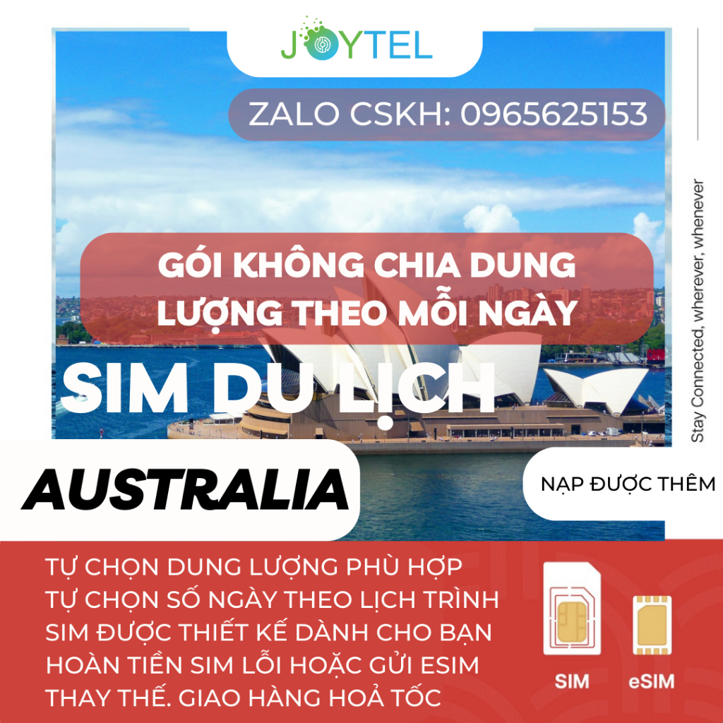 Sim du lịch Úc Australia tốc độ cao Chính hãng - Gói dung lượng lớn