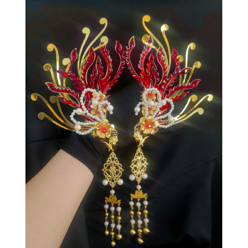 Có 7 màu Đôi ghim mấn phượng hoàng cổ trang tấn màu hầu đồng hầu thánh