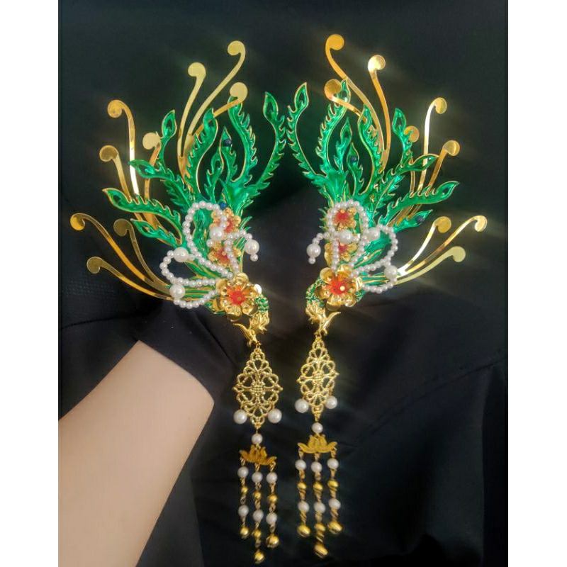 Có 7 màu Đôi ghim mấn phượng hoàng cổ trang tấn màu hầu đồng hầu thánh