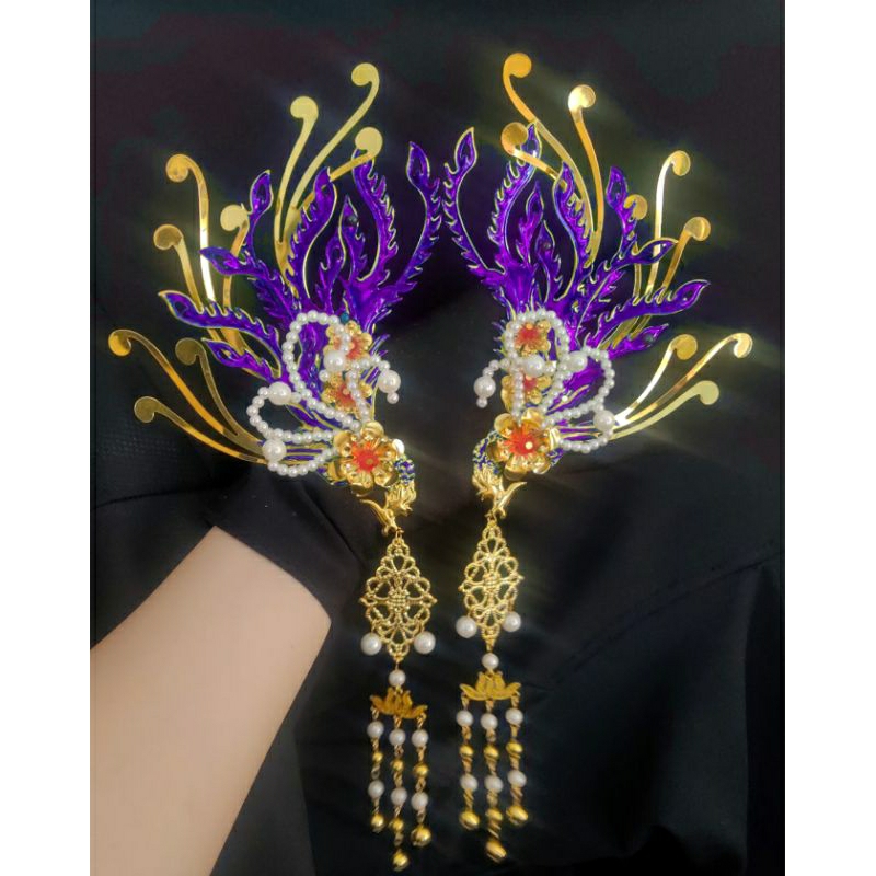 Có 7 màu Đôi ghim mấn phượng hoàng cổ trang tấn màu hầu đồng hầu thánh