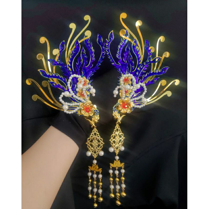 Có 7 màu Đôi ghim mấn phượng hoàng cổ trang tấn màu hầu đồng hầu thánh