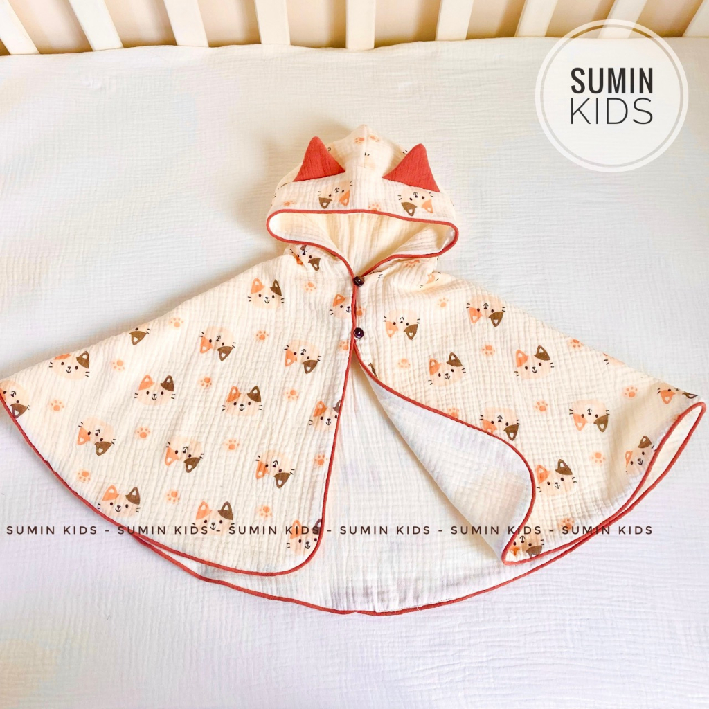 Áo choàng xô muslin cho bé SUMIN , áo khoác chống nắng