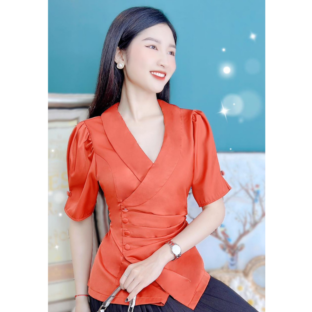 Áo peplum cổ vest eo chun lưng giấu bụng 4N bọc CHUU A9267