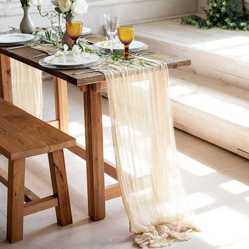 Khăn trải giữa bàn table runner vintage vải xô nhiều màu