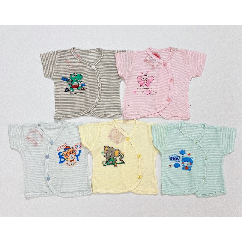 Áo cộc kẻ sơ sinh vạt lệch (3 - 6,5kg)