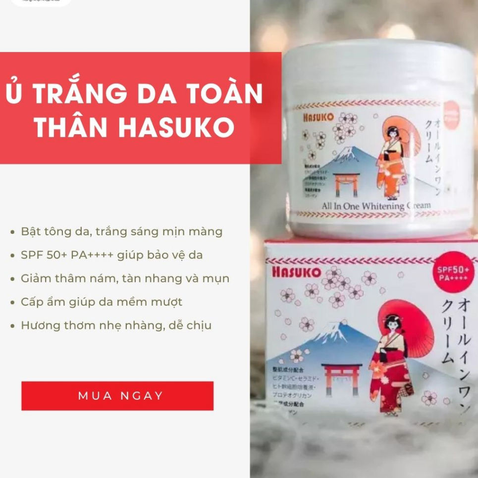 Kem ủ trắng da bật tone toàn thân Hasuko Nhật Bản chống nắng SPF 50+++