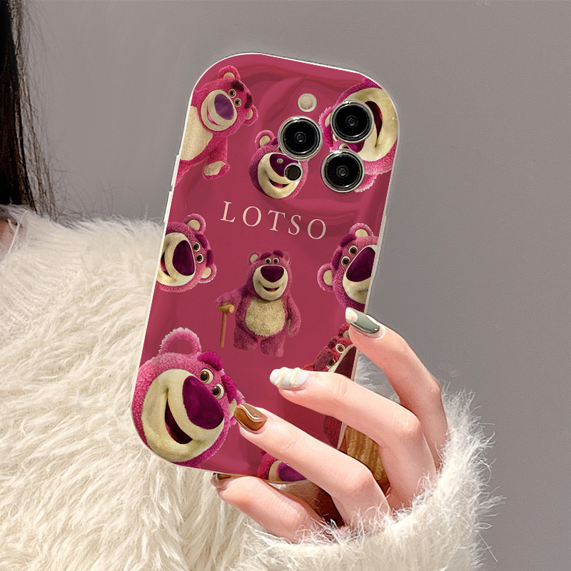 Ốp lưng iphone Viền Nổi Cạnh Sóng nhiều Gấu dâu xinh cho 6s/6splus/7/7plus/8/8plus/x/11/12/13/14/max/prm sk57