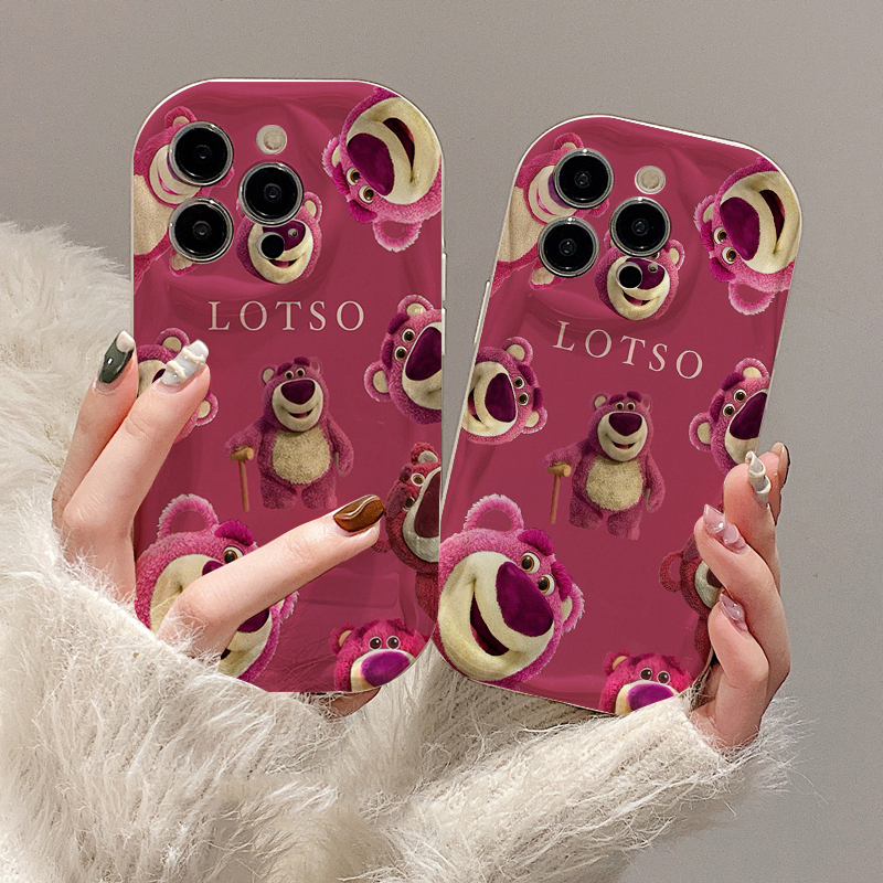 Ốp lưng iphone Viền Nổi Cạnh Sóng nhiều Gấu dâu xinh cho 6s/6splus/7/7plus/8/8plus/x/11/12/13/14/max/prm sk57