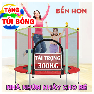 [Tặng Lưới Bảo Vệ + Túi Bóng] Nhà nhảy nhún ,Nhà bóng trẻ em lò xo lục giác có lan can, Đệm nhún có Bạt Quây