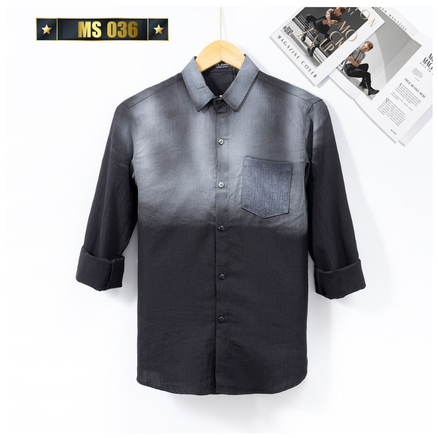 Áo somi nam tay dài màu xám đen cổ bẻ gài nút- Áo tay dài sơ mi nam chất vải nỉ cotton co dãn nhẹ D Store92 sm036